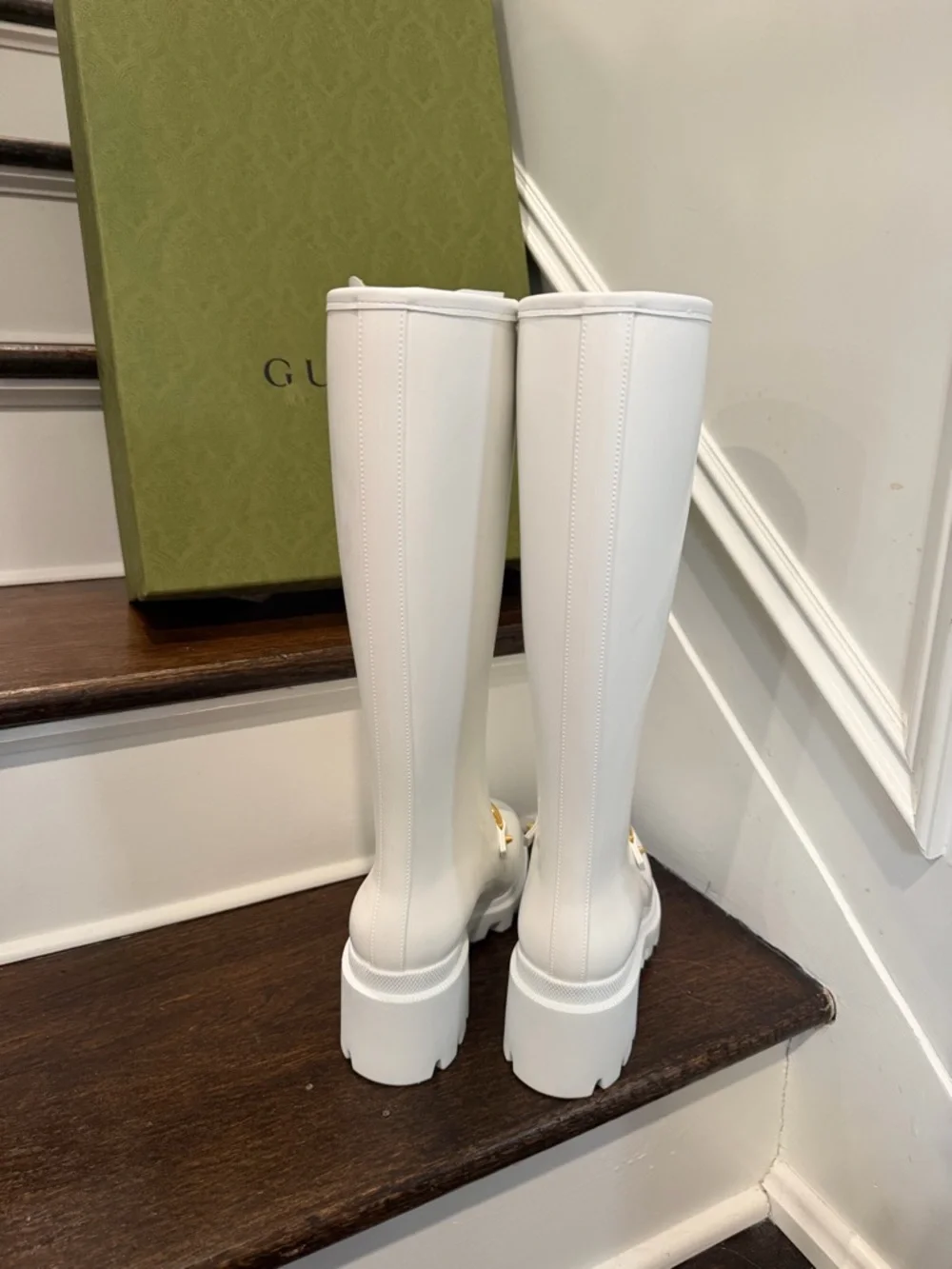 Gucci White Rubber Rain Boots with Gold Horsebit - Picture 6 of 9